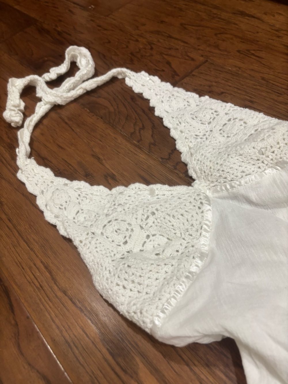 Y2K B Darlin White Crochet Halter Mini Dress Fairycore Ren Fair Boho - Picture 5 of 13